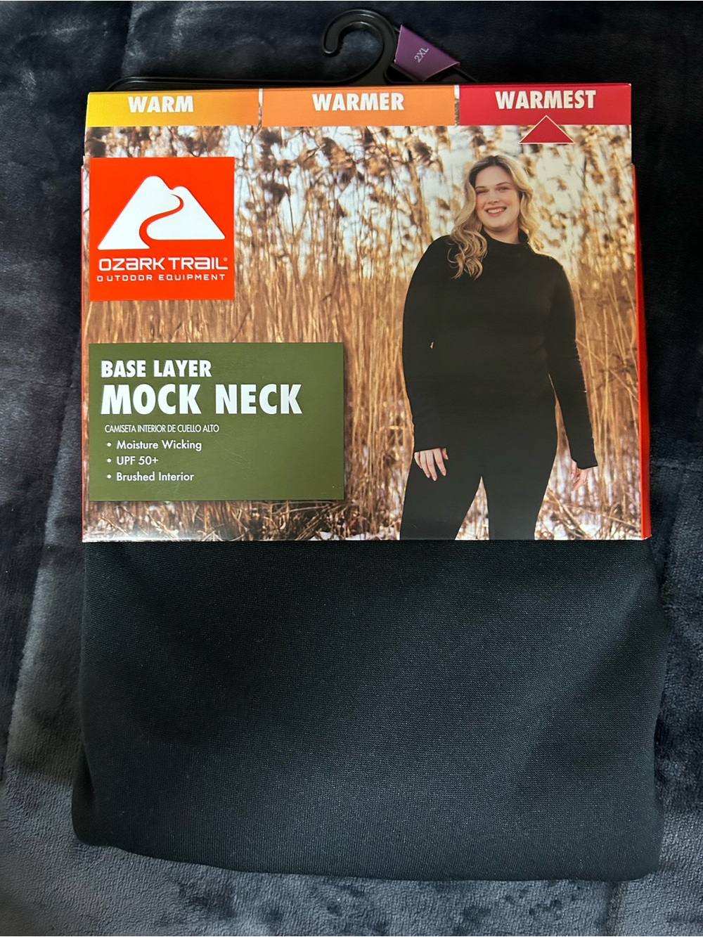 Ozark Trail Women's Warmest Thermal Long Sleeve Fleece Mockneck Top, Black Soot